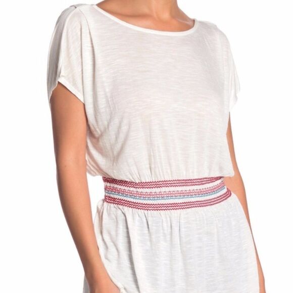 Bobeau Embroidered Smocked Waist Top - Picture 1 of 5